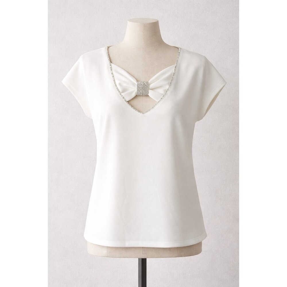 Cupio Blush Snow White Bow Rhinestone Trim Dressy Party Top Size S‎